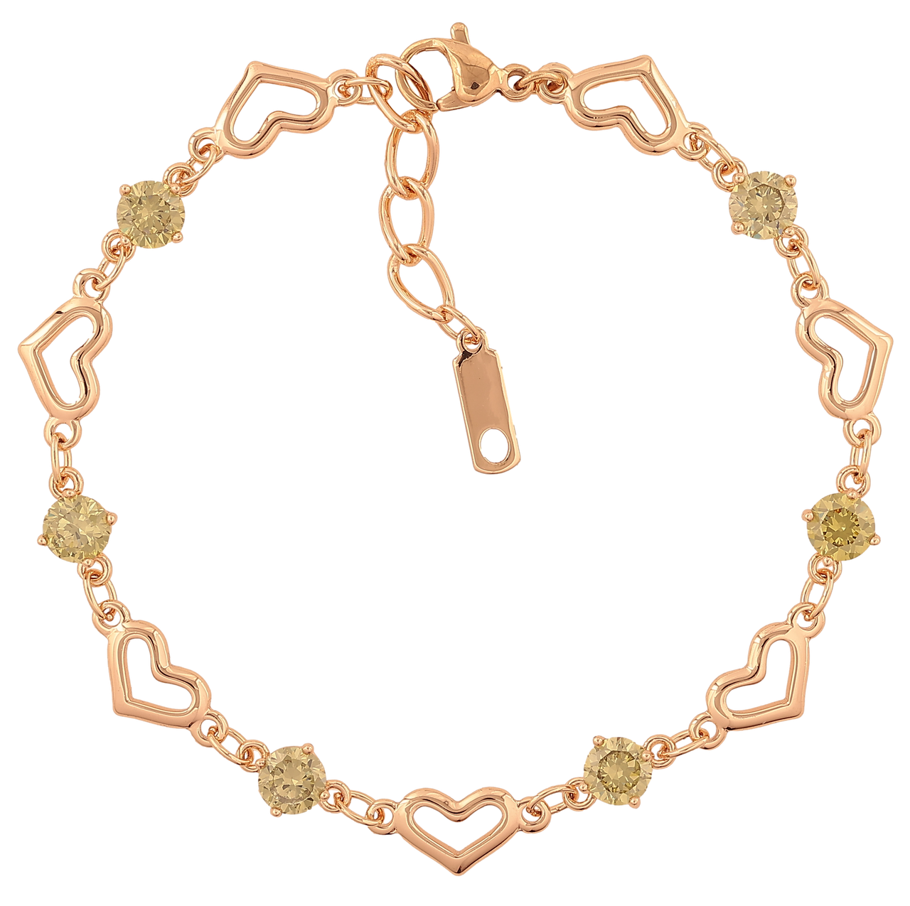 Браслет Xuping M&L Колір 18K «Сердечка з салатовими кристалами» довжина з доп.ланцюжком 18-20см х 5-7мм, фото 1