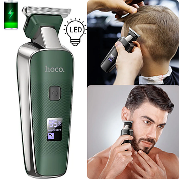 Акумуляторна машинка для стрижки волосся голови бездротова компактна з USB Type-C зарядкою 3 насадки Hoco