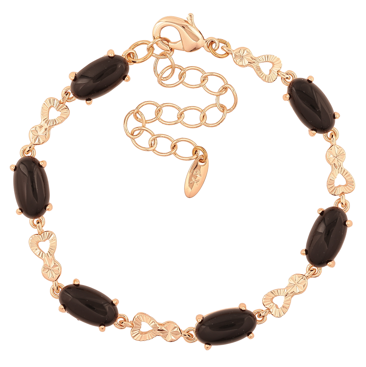 Браслет Xuping M&L Колір 18K «Візерунок з чорним камінням» довжина з доп.ланцюжком 16.5-22см х 4-6мм, фото 1
