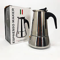 Гейзер 4 чашок Unique UN-1902 270 мл, Маленька кавоварка на 3 чашки, Гейзерна турка VX-420 для кави, фото 3