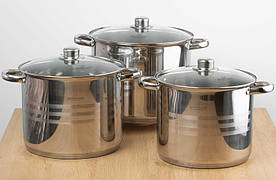 Набір з 3-х каструль 11.3, 13.6, 16.3 л. з нержавіючої сталі та топовим капсульним 5-ти слойним дном