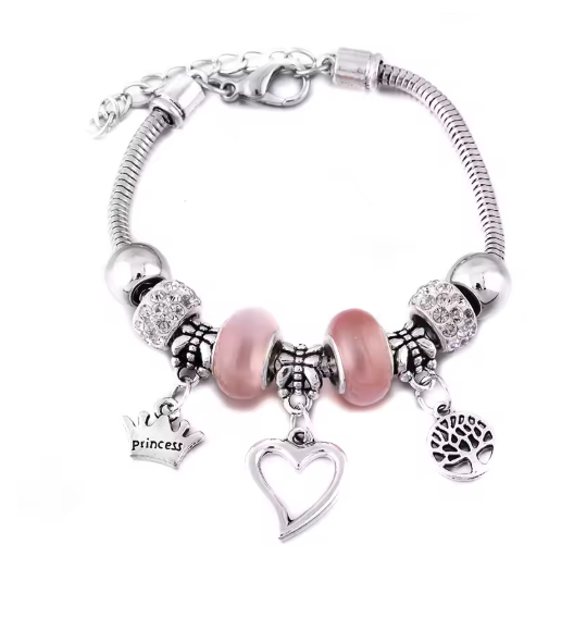 Браслет в стилі пандора Pandora розовий дерево життя серце корона, фото 1