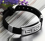 Чоловічий браслет каучуковий вставка нержавіюча сталь візерунок, фото 3