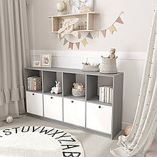 Стелаж із ящиками в дитячу / Комод 868х1601х352 мм Антрацит/Білий