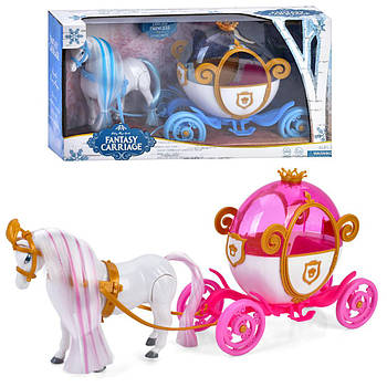 Карета з лялькою (2 різновиди, 23,5 см, конячка 17 см, ходити, звук, на батарейці, у коробці) 118B-21B