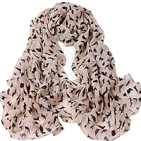 Шарф с котами женский 146 на 47 см бежево-черный