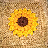 Стильна в’язана сумочка ручної роботи із соняхами колір солом'яний, фото 9