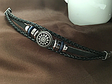 Чоловічий шкіряний браслет в Етнічному стилі мотузковий багатошаровий чорна шкіра, фото 4