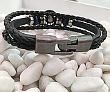 Чоловічий шкіряний браслет в Етнічному стилі мотузковий багатошаровий чорна шкіра, фото 5