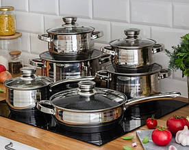 Набір з 4-х кастрюль, ковша та сковороди з високоякісної нержавіючої сталі для всіх видів плит