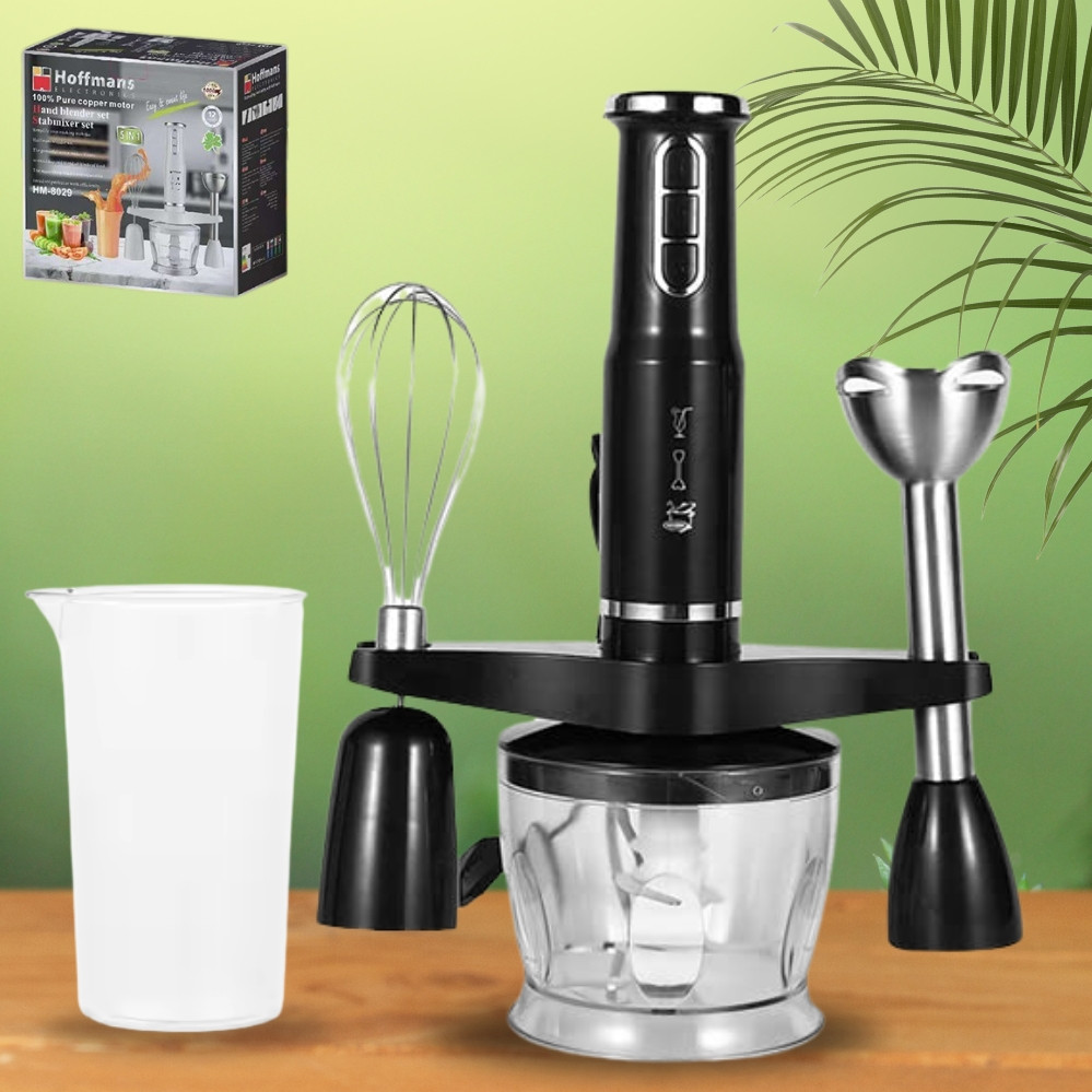 Блендер занурювальний 1000W кухонний HM-8029 Hoffmans Electronics Ручний подрібнювач з насадками 5в1 Чорный, фото 1
