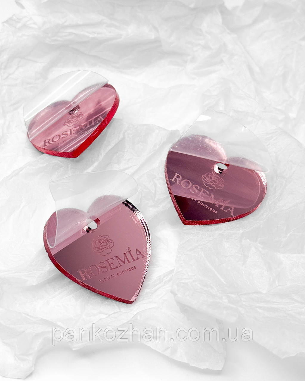 Бірка декоративна з акрилу сердечко 4 см дзеркальне золото рожеве, фото 1