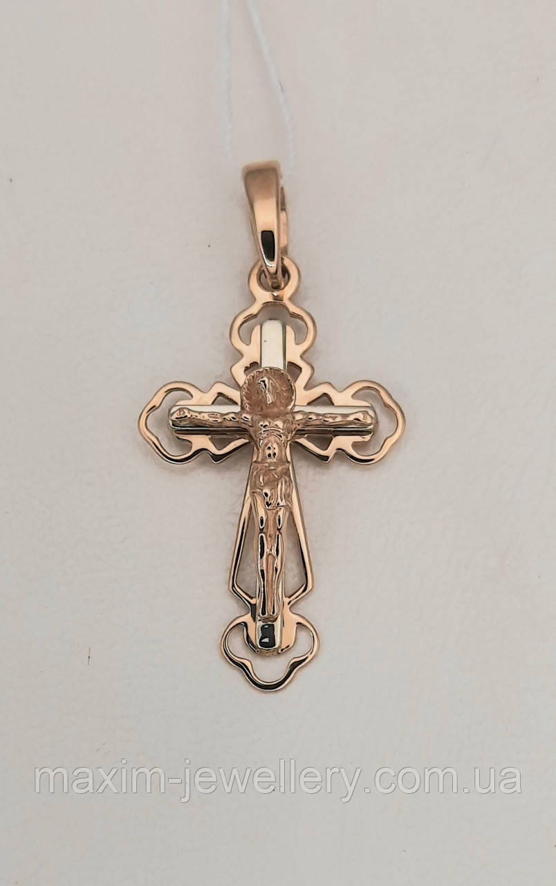 Хрест з розп'яттям в червоному золоті, фото 1