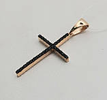 Хрест двосторонній з чорним та білим цирконієм в червоному золоті, фото 2