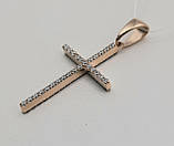 Хрест двосторонній з чорним та білим цирконієм в червоному золоті, фото 3