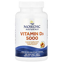 Вітамін D3, Vitamin D3, Nordic Naturals, апельсин, 125 мкг (5000 МО), 120 міні гелевих капсул