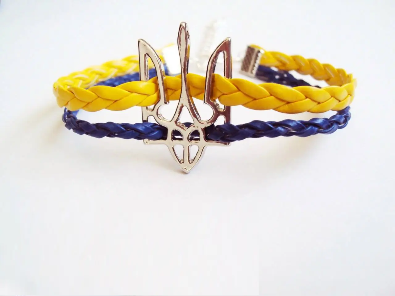 Браслет тризуб України герб жовто-синій шкіряний шнур, фото 1
