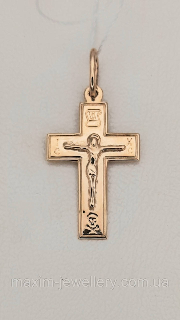 Хрест з розп'яттям в червоному золоті, фото 1