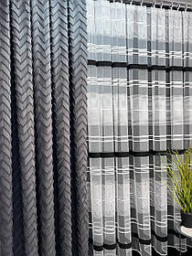 Комплект штора Льон Букле - Графитовий і тюль полоска