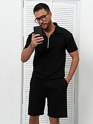 Комплект футболка та шорти з вафельного полотна чорний