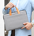 Сумка для ноутбука сіра 15,6" комп'ютерна тонка сумка 15 дюймів темно-сіра з кишенею для аксесуарів, фото 3