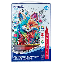 Маркери-пензлики акрилові, набір 12шт, Kite Creative