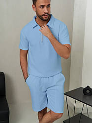Комплект футболка та шорти з вафельного полотна блакитний