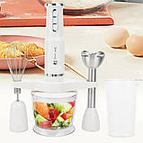Занурювальний блендер 1000W кухонний HM-8029 Hoffmans Electronics Ручний подрібнювач з насадками 5в1 Білий, фото 9