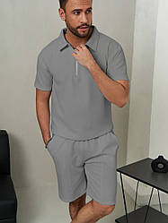 Комплект футболка та шорти з вафельного полотна сірий