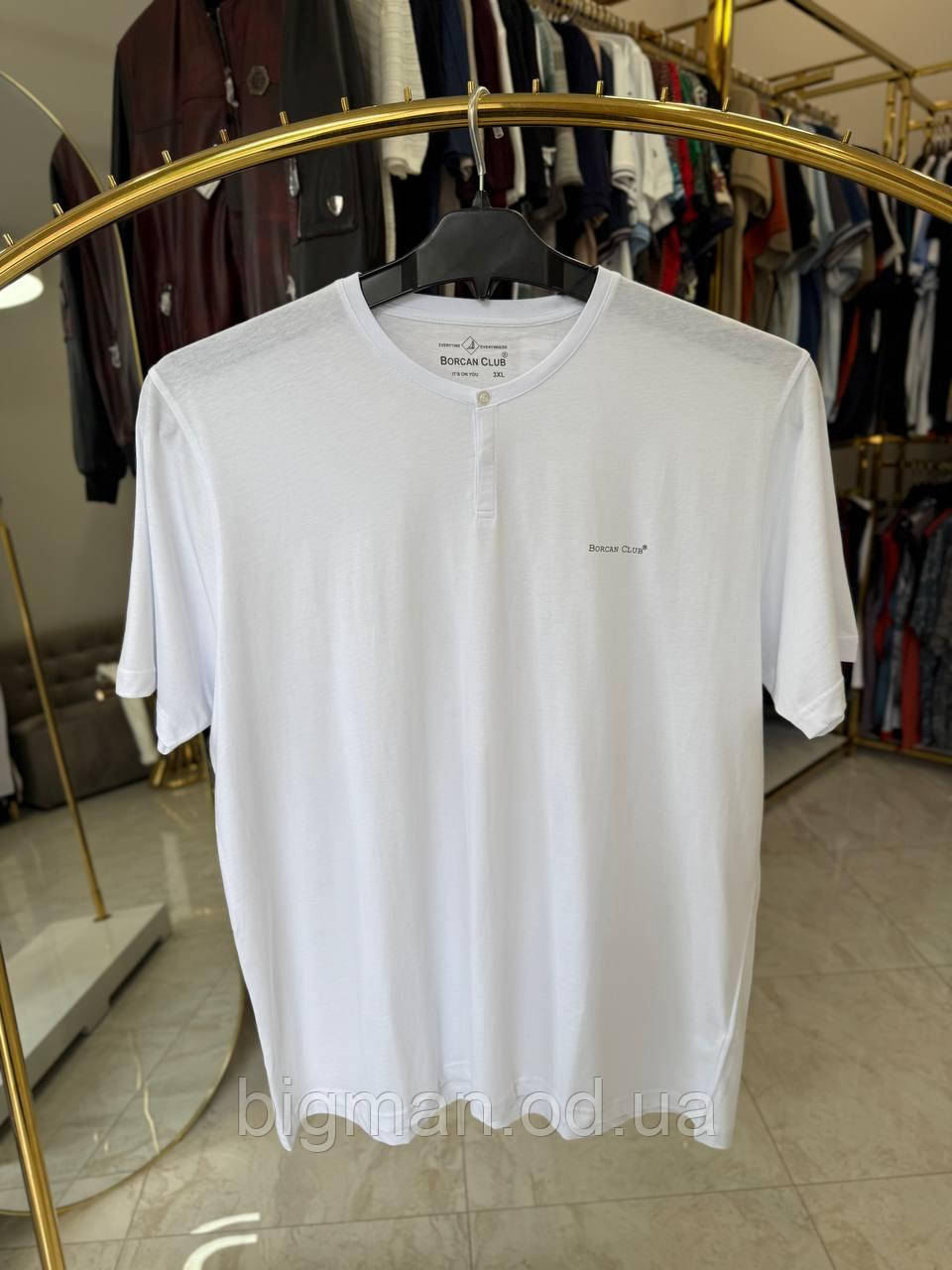 Чоловіча футболка з кнопкою Borcan Club 1194 батал 3-6XL біла