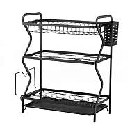 Сушарка для посуду триярусна EDENBERG EB-17987 нержавіюча сталь 53x54x24 см матовий чорний