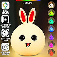 Нічник дитячий силіконовий Зайченя (заряд. від USB) змінює кольори №164/419510, фото 4