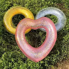 Круг для плавання з блискітками 70 см у формі серця, Пральне коло для купання та плавання 70 см Серце, фото 3