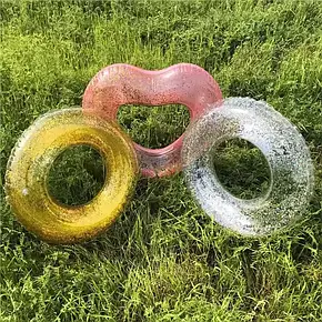 Круг надувний прозорий із блискітками 80 см у формі серця Дорослий, Надувний круг із блисками Серце, фото 3