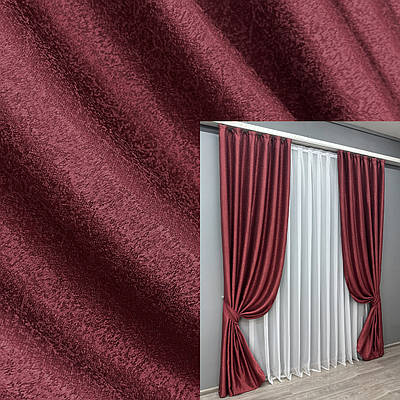 Комплект штор (2шт. 1,5х2,8м.) із тканини софт "Люкс". Колір бордовий. Код 753ш 30-534