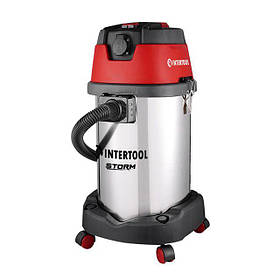 Пилосос будівельний потужний 1.4 кВт, бак 30 л, HEPA, розетка, нержавійка INTERTOOL STORM