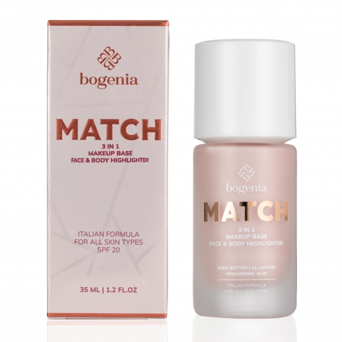 База-хайлайтер під макіяж Bogenia Match 3in1 Makeup Base, Face & Body Highlighter (35мл.