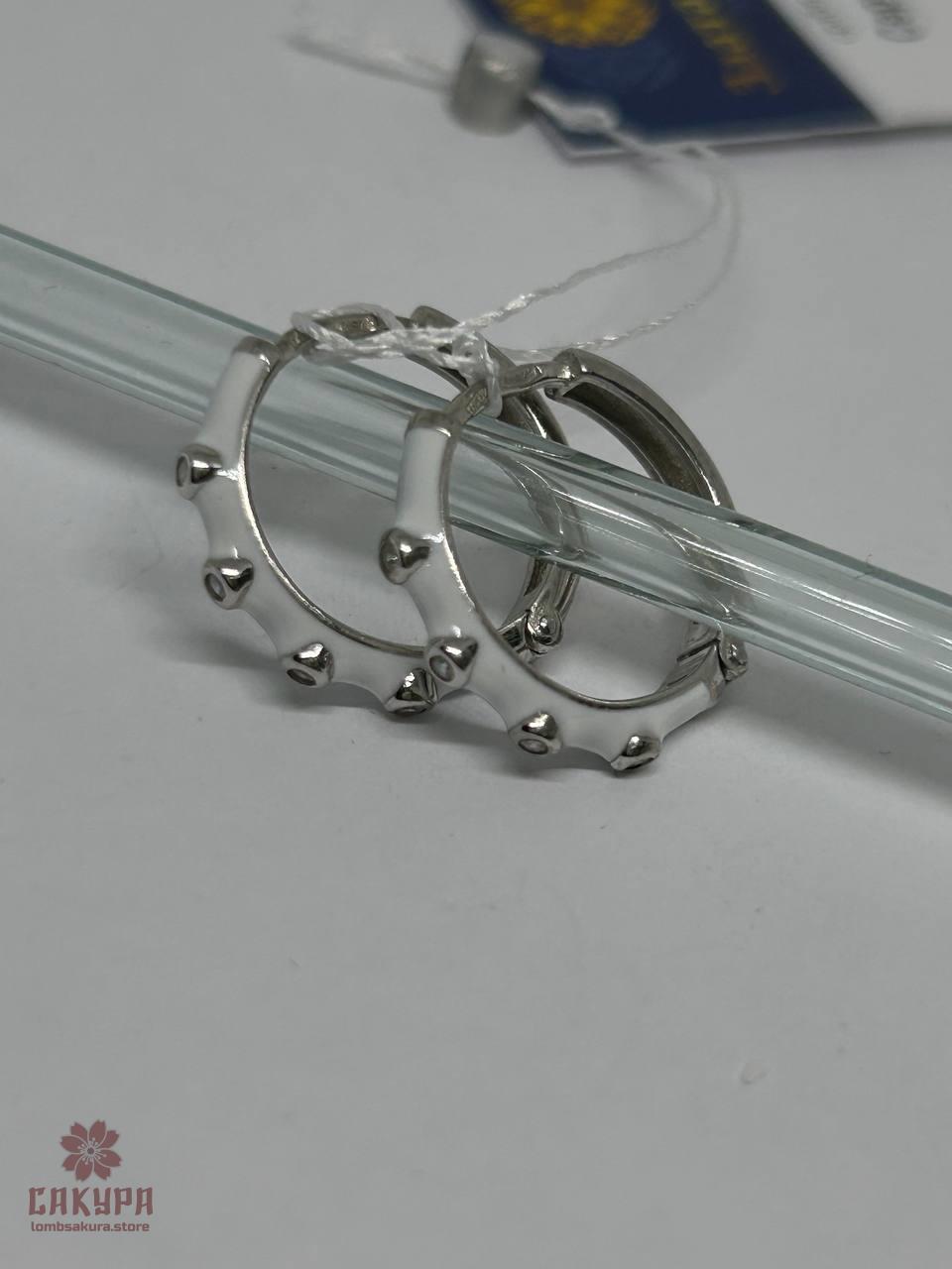 Срібні Сережки зі вставкою емаль, фото 1