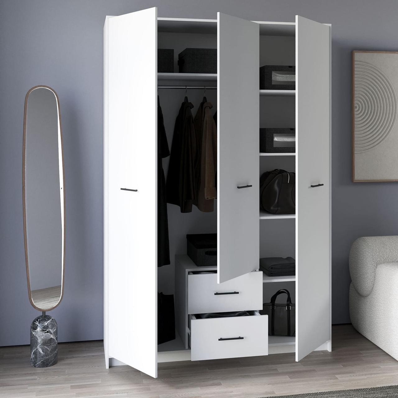 Традиційна тридверна шафа для одягу з 2 шухлядами з ламінованого ДСП 1500 мм Шафи розпашні готові, фото 1