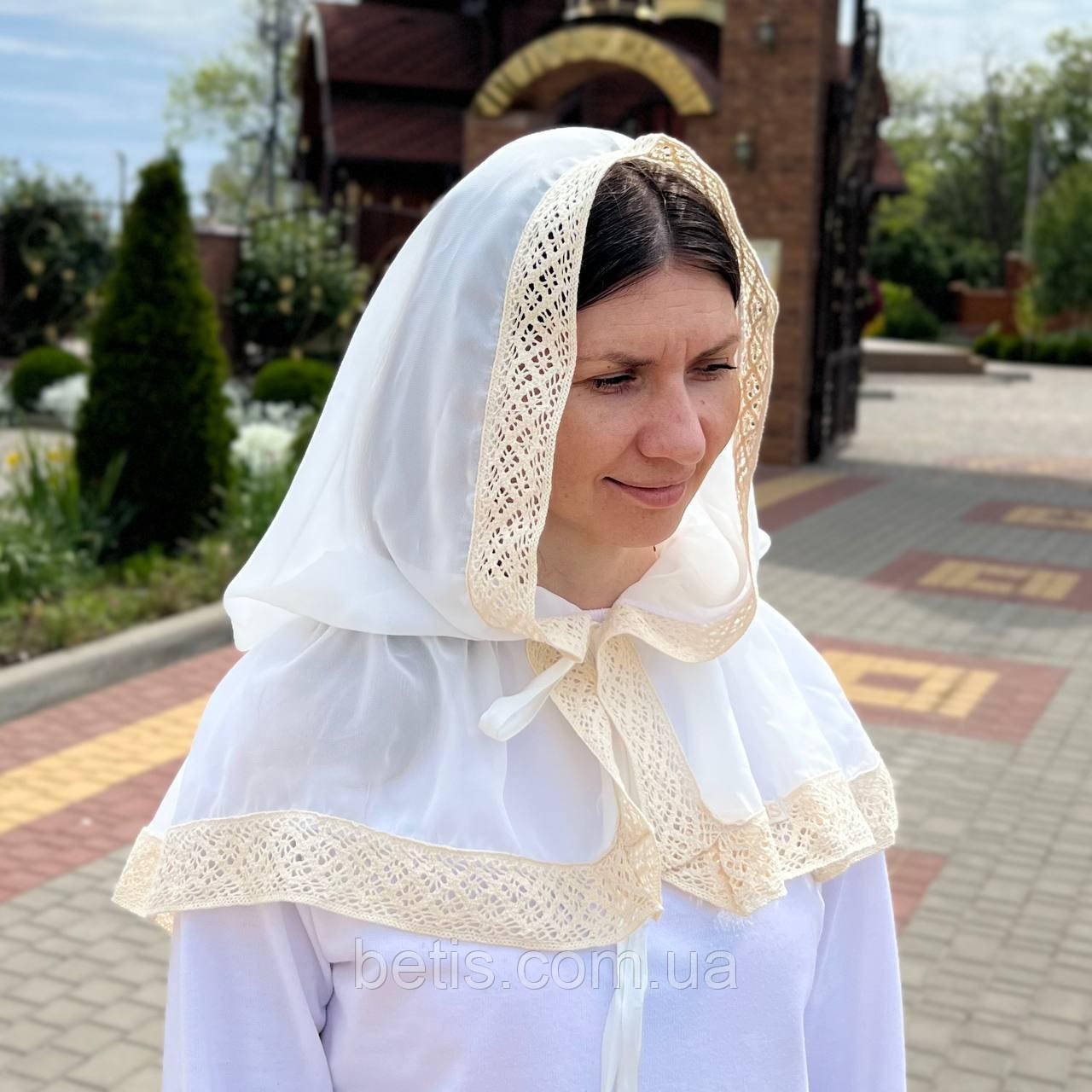 Палантин "Звичай" для дорослих Молочний Шифон арт.91450090 80*120 см(р), фото 1