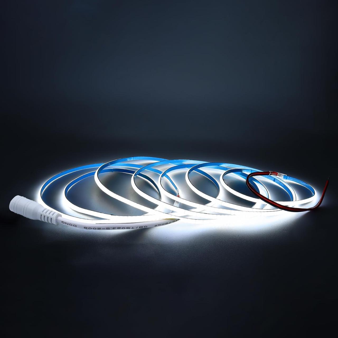 COB LED стрічка 24V Холодний білий 6000K 2m, Arote LED стрічка 3 мм шириною димоване світло високої щільності DIY 384LEDs/м, фото 1