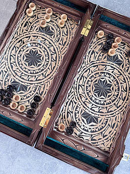 Нарди дерев'яні різьблені, ручна робота, під склом