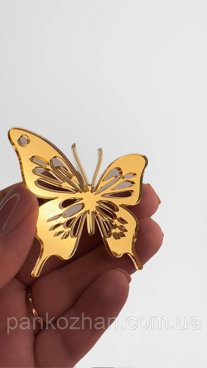 Бірка декоративна з акрилу  метелик золото, фото 1