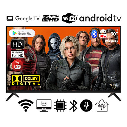 Телевізор Smart FHD TV Grunhelm 60" I Android 15.0/Smart TV/DVB/T2/FullHD/USB/ (1980x1080) блютуз пульт