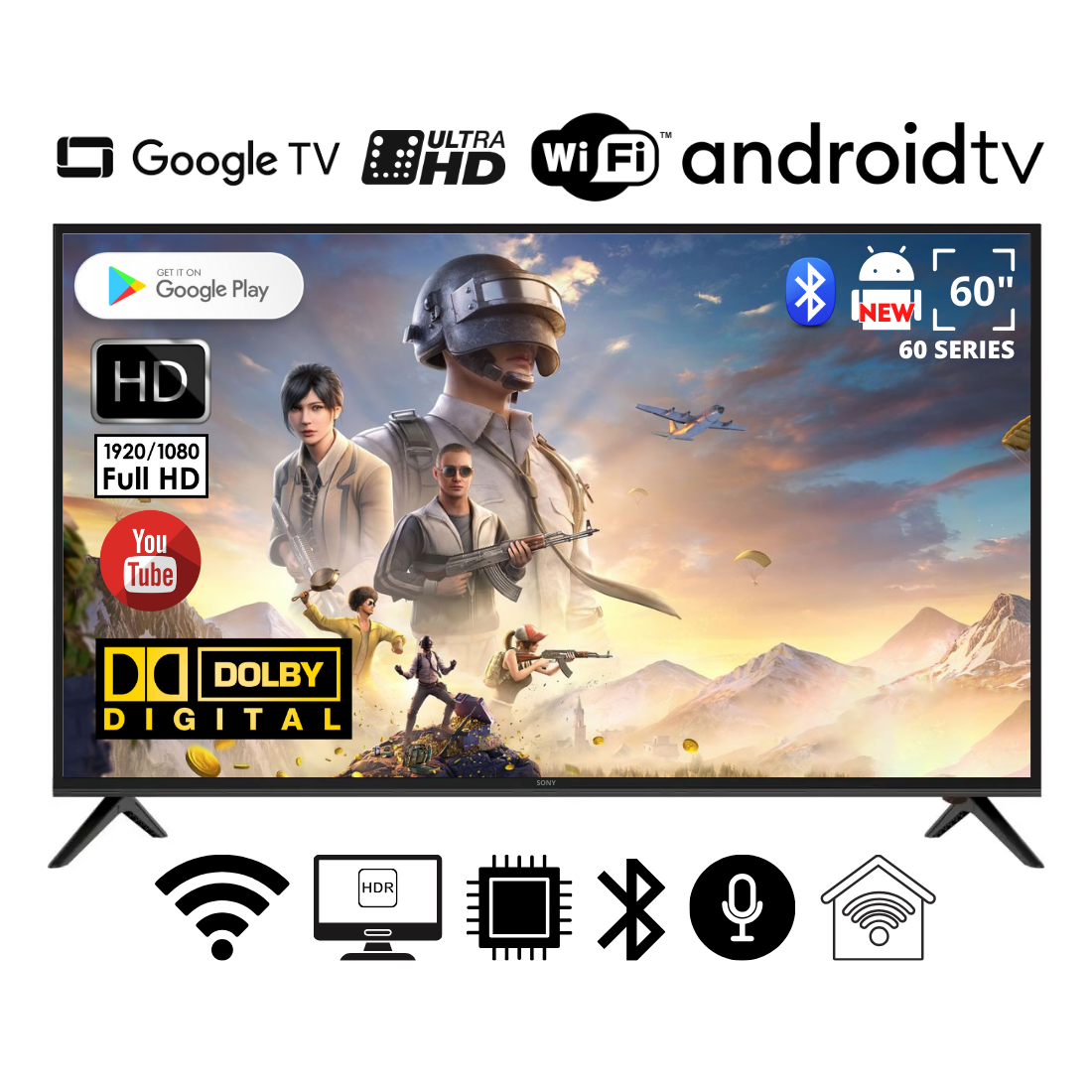 UHD Телевізор Smart FHD TV Sony 60" UHD 4K/Smart TV/WiFi/HDMI/USB/HDR, фото 1