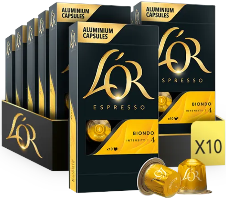 Набір 100 капсул Nespresso L’OR Biondo 10 упаковок по 10 капсул, фото 1