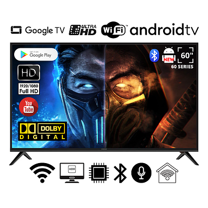 Телевізор Smart FHD TV Hisense 60" Smart-TV H/DVB-T2/USB АДАПТИВНИЙ UHD,4K/Android 15.0