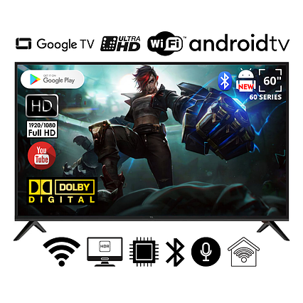 Телевізор Smart FHD TV TCL 60" Smart-TV H/DVB-T2/USB АДАПТИВНИЙ UHD,4K/Android 15.0