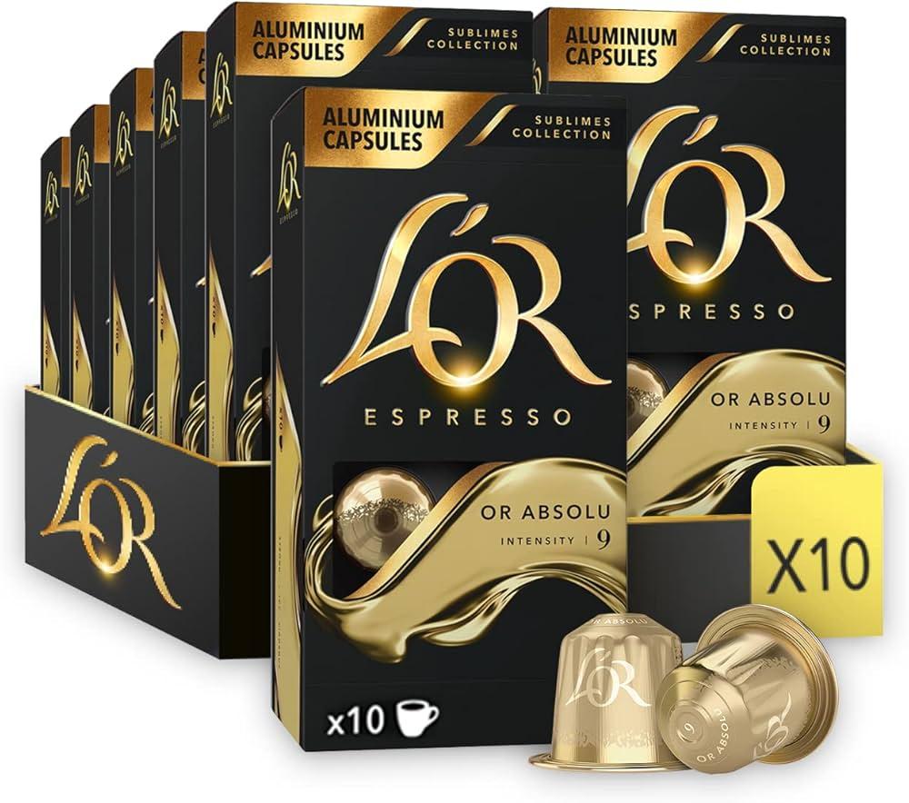 Набір 100 капсул Nespresso L’OR Espresso Or Absolu 10 упаковок по 10 капсул, фото 1