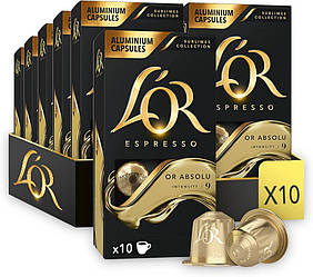 Набір 100 капсул Nespresso L’OR Espresso Or Absolu 10 упаковок по 10 капсул